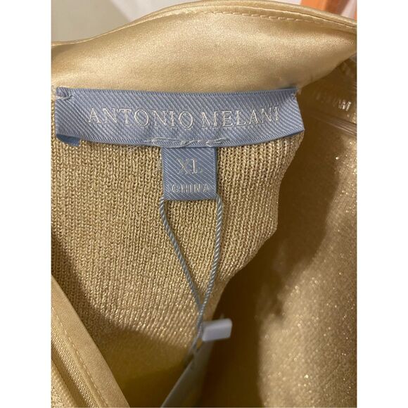 NWT Antonio Melani Gold Metallic Thread Satin Tie Sweater Sz XL Holidays High Nk - Picture 11 of 13